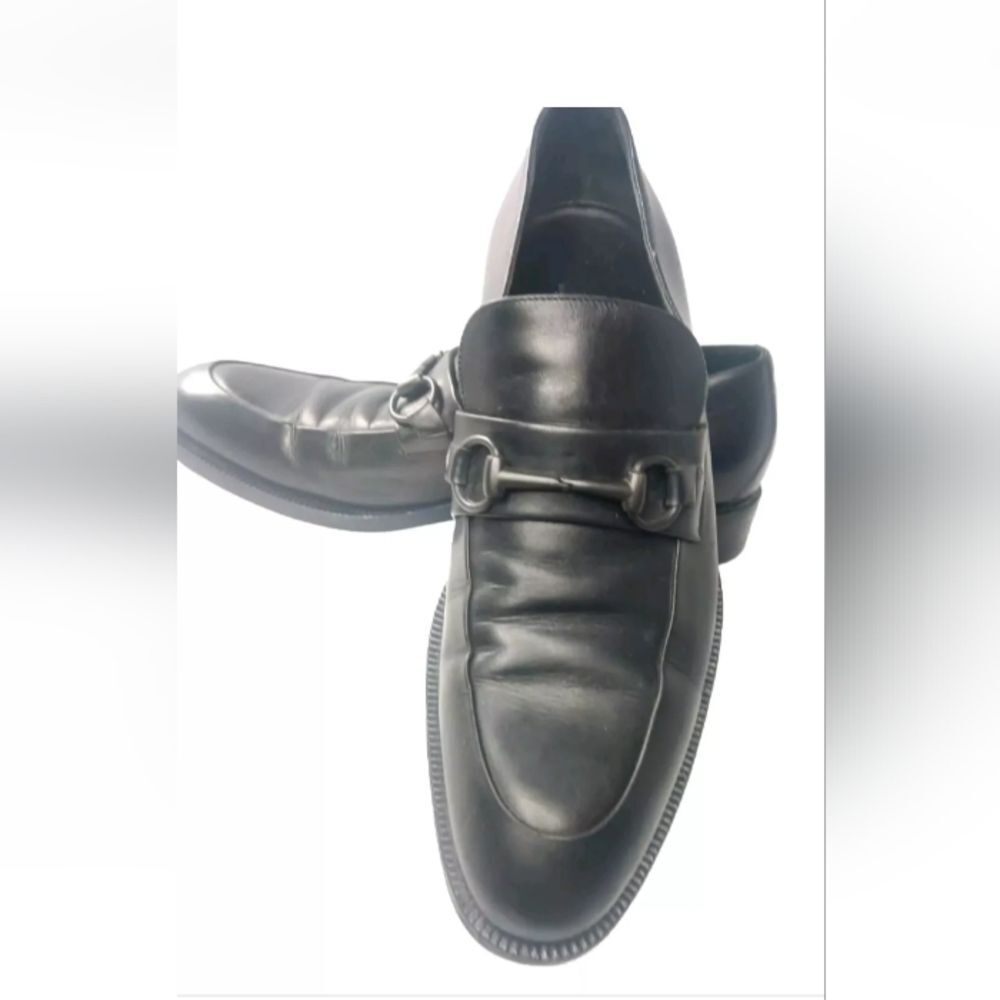 GUCCI Black Leather Horsebit Loafers Men's Shoes Size 8.5 D